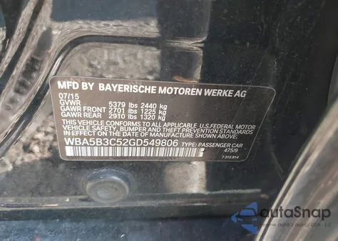 2016 BMW 535I xDrive z USA, uszkodzony, nr VIN WBA5B3C52GD549806